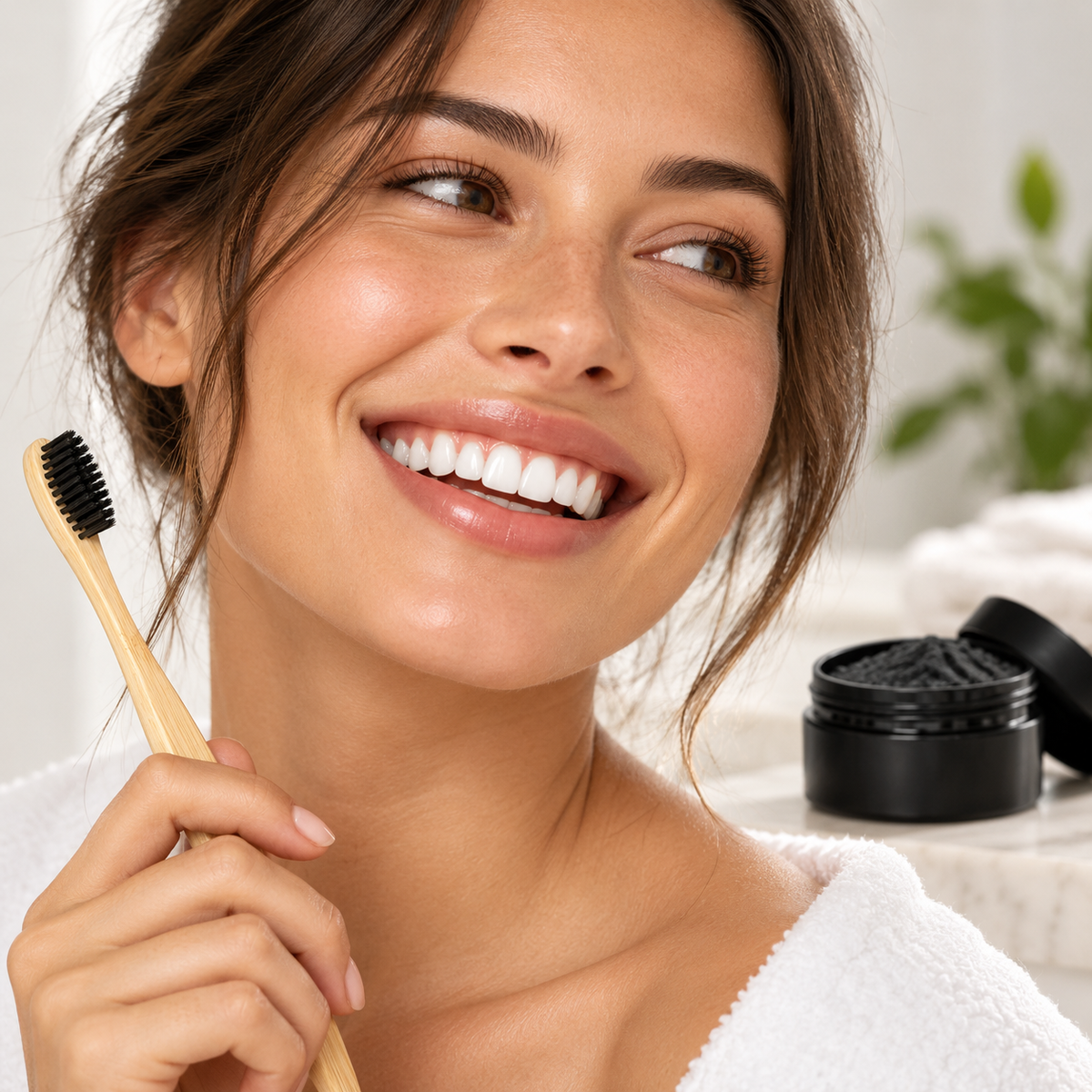 Bright smile with bamboo toothbrush